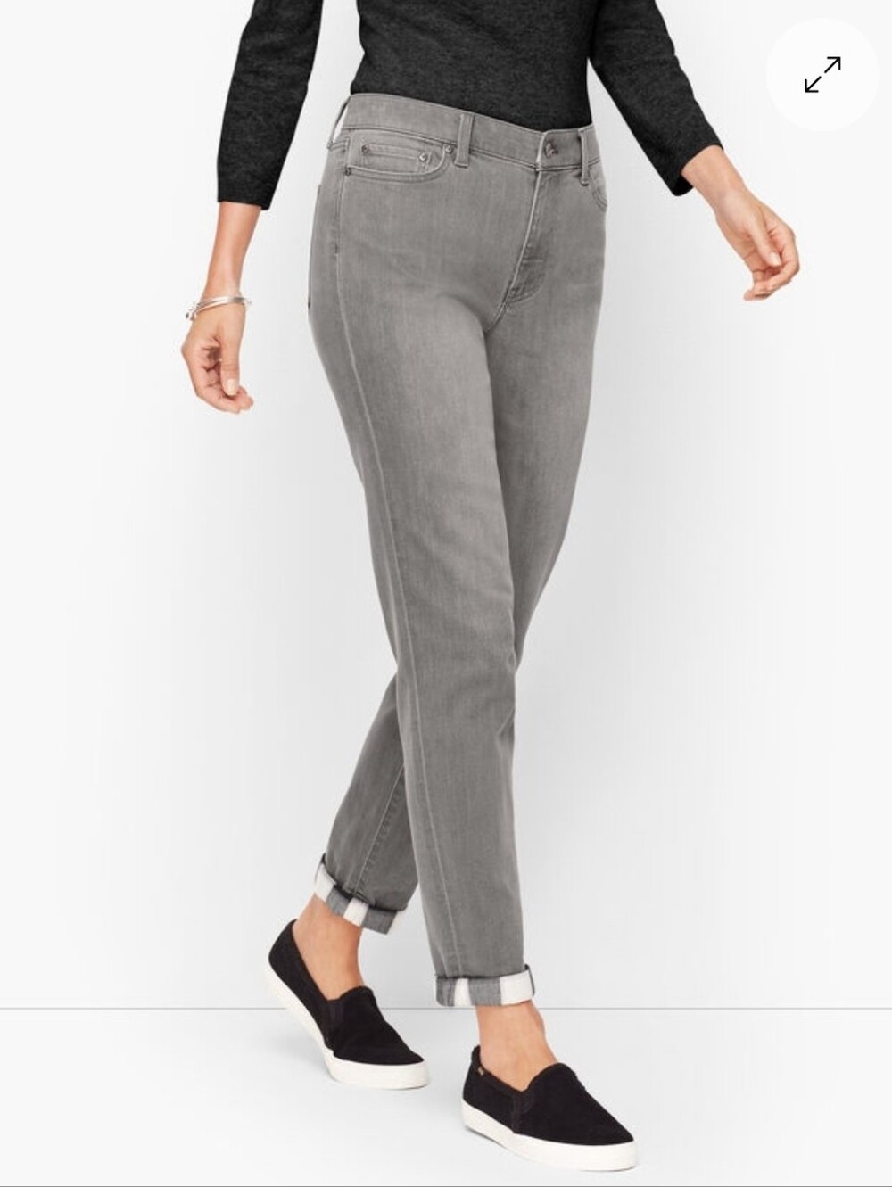 ❤️ TALBOTS HIGH RISE PLAID CUFF EVERYDAY GRAY RELAXED SLIM ANKLE JEANS, 16W